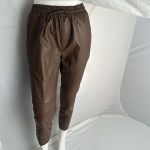 Deluc Fleetwood brown vegan leather drawstring jogger style pants